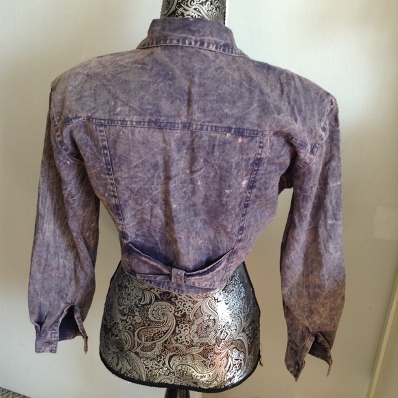 VINTAGE 80’s FIRST CLASS PURPLE/PINK ACID WASH CROP JACKET S - Picture 2 of 4